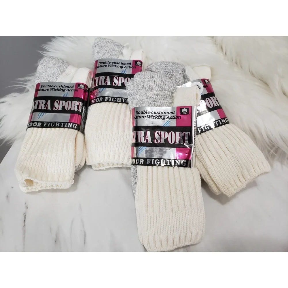 NEW 4 PAIRS Vintage USA Cotton Crew Socks Sport Size 4-10 Mens 80s 90s gym